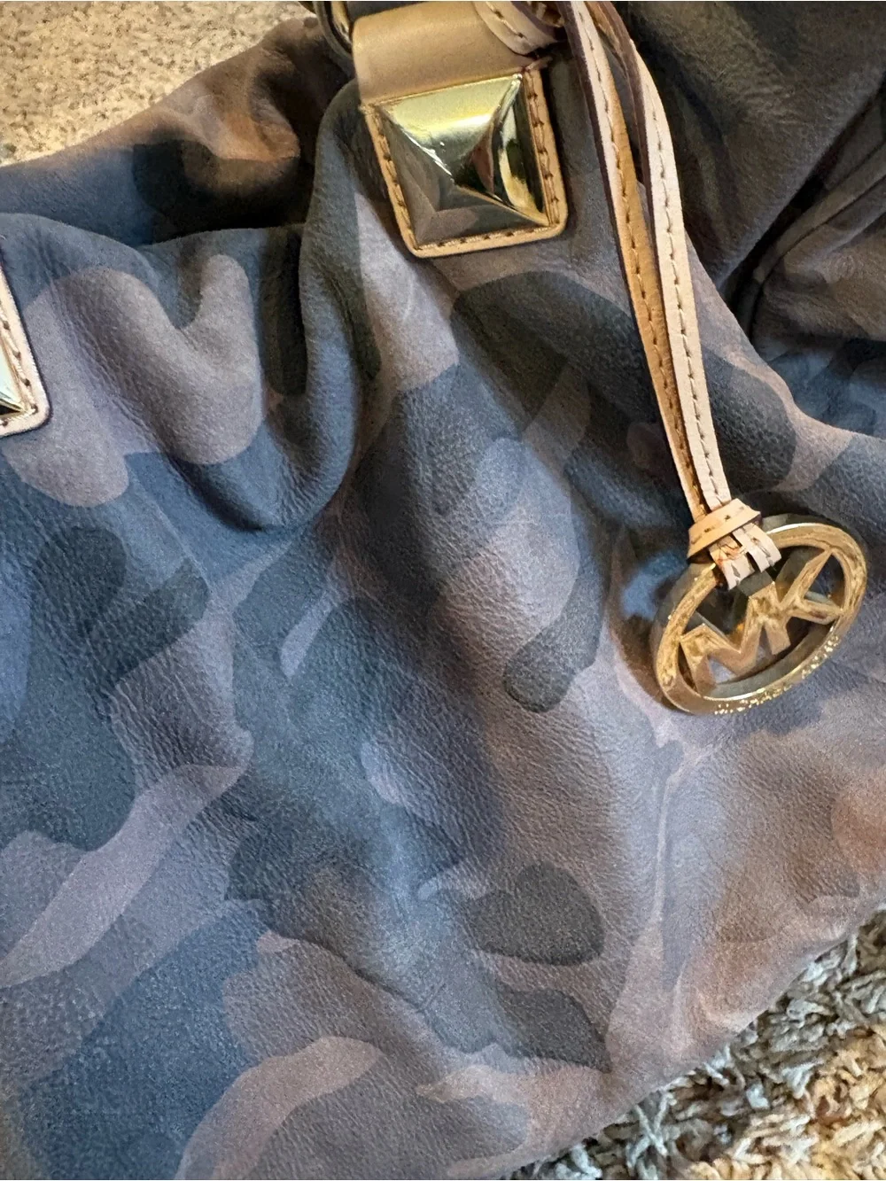 Michael Kors Taupe & Beige Camo Leather Bag